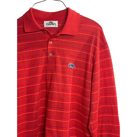 VTG Garan Mens Red Striped Long Sleeve Polo Shirt With Embroidered Logo 90s Sz M - Picture 3 of 6